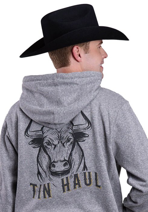 Tin Haul Mens Bold Bull Grey Cotton Blend Hoodie