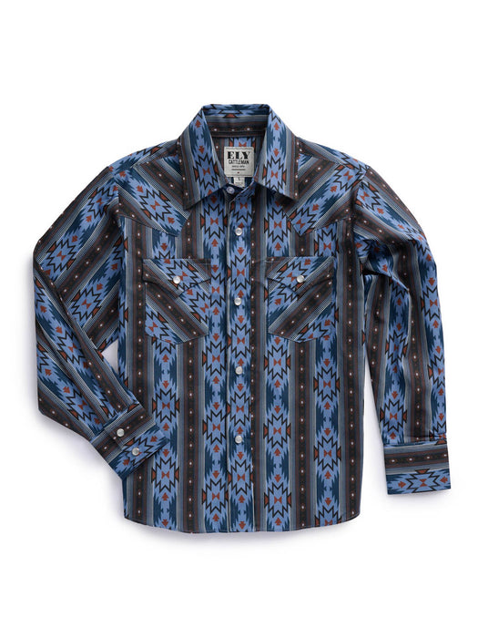 Ely and Walker Kids Boys Western Aztec Print Blue/Black 100% Cotton L/S Shirt