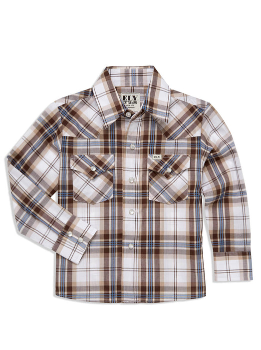 Ely and Walker Kids Boys Textured Plaid Western Blue Poly/Cotton L/S Shirt