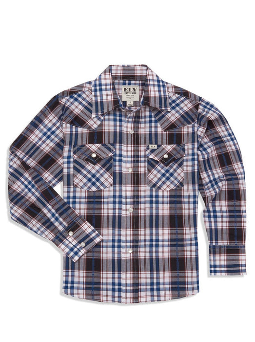 Ely and Walker Kids Boys Textured Aztec Plaid Black Poly/Cotton L/S Shirt