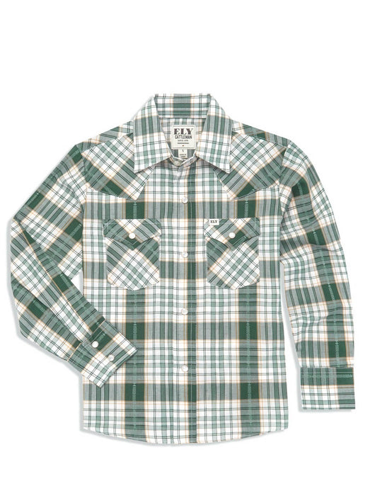 Ely and Walker Kids Boys Textured Aztec Plaid Black Poly/Cotton L/S Shirt