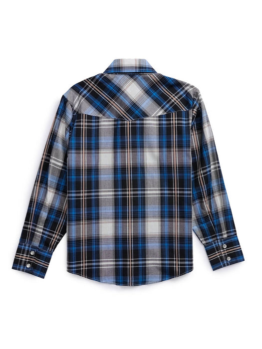 Ely and Walker Kids Boys Western Textured Plaid Blue/Black Poly/Cotton L/S Shirt