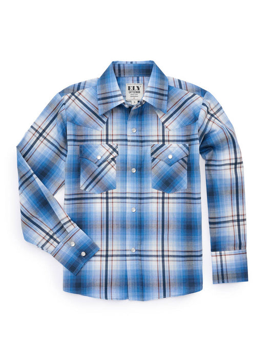 Ely and Walker Kids Boys Western Textured Plaid Rust Poly/Cotton L/S Shirt