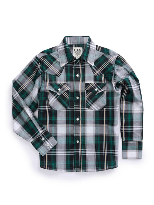 Ely and Walker Kids Boys Textured Plaid Western Green Poly/Cotton L/S Shirt