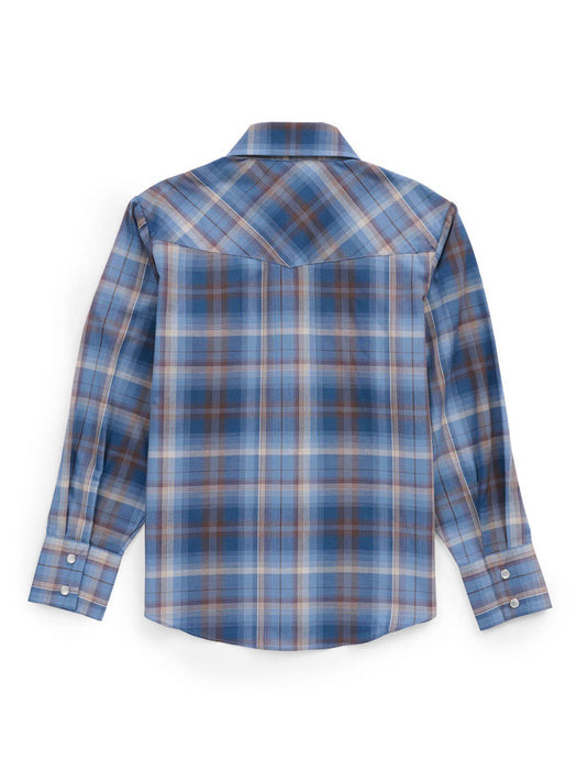 Ely and Walker Kids Boys Western Textured Plaid Navy Poly/Cotton L/S Shirt