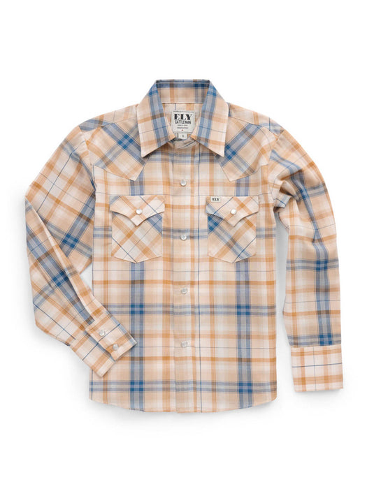 Ely and Walker Kids Boys Western Textured Plaid Tan Poly/Cotton L/S Shirt