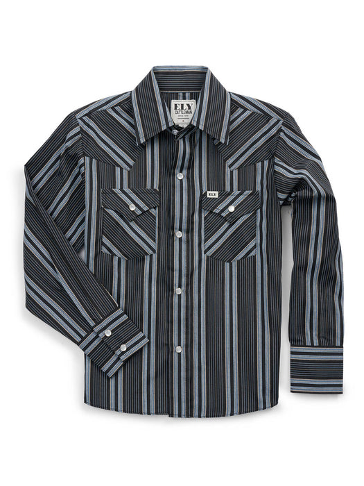 Ely and Walker Kids Boys Western Textured Stripe Black Poly/Cotton L/S Shirt