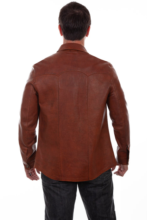 Scully Mens Contemporary Western Shirt Cognac Leather Leather Jacket