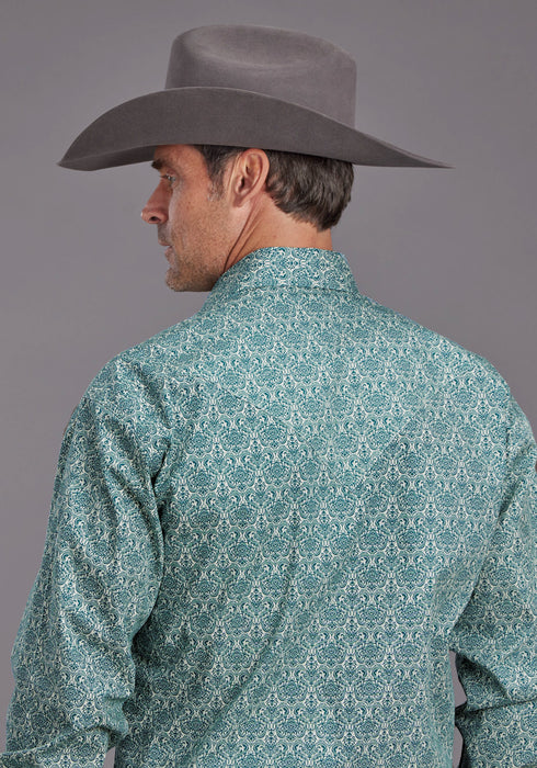 Stetson Mens 2141 Wallpaper Medallion Green 100% Cotton L/S Shirt