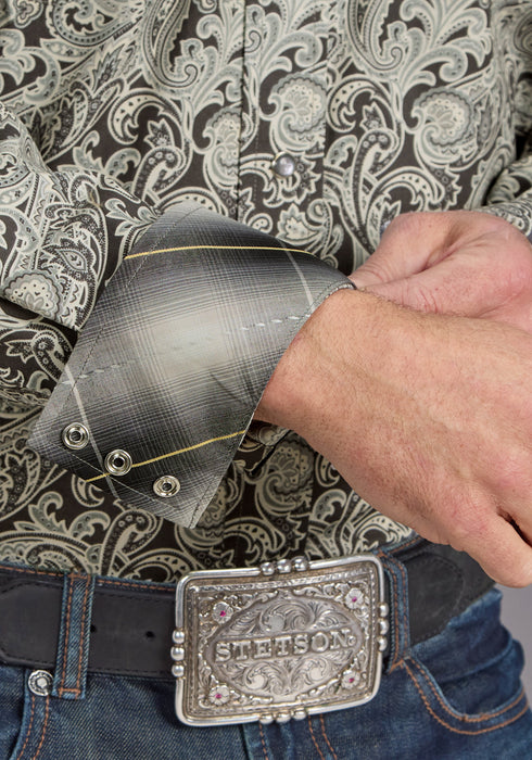 Stetson Mens 2235 Silver Paisley Grey 100% Cotton L/S Shirt