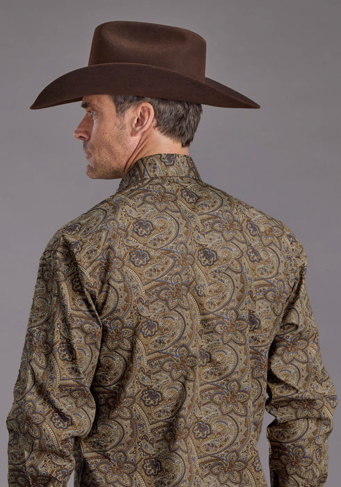 Stetson Mens San Antonio Paisley Brown 100% Cotton L/S Shirt
