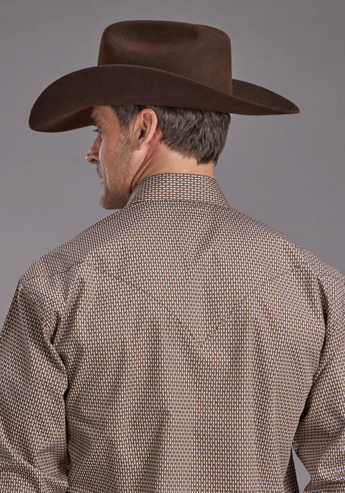 Stetson Mens Blue Line Diamonds Brown 100% Cotton L/S Shirt