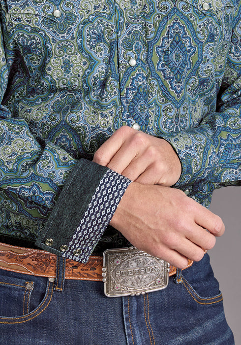 Stetson Mens 2389 Marble Paisley Blue 100% Cotton L/S Shirt