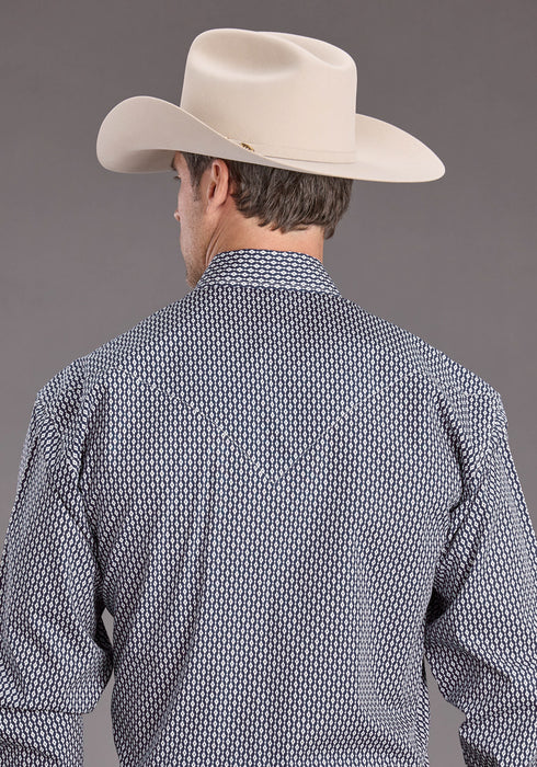 Stetson Mens Running Diamonds Blue 100% Cotton L/S Shirt