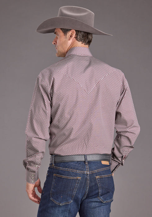 Stetson Mens 2392 Garnet Geo Wine 100% Cotton L/S Shirt