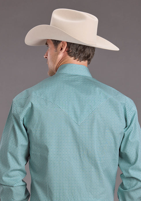 Stetson Mens 2400 Mosaic Geo Blue 100% Cotton L/S Shirt
