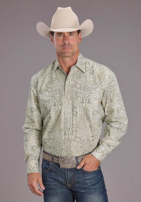 Stetson Mens Sand Dollar Paisley Brown 100% Cotton L/S Shirt