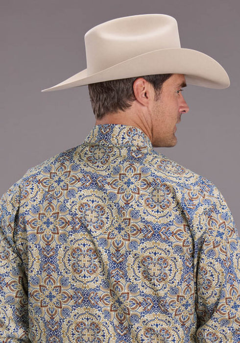 Stetson Mens Summer Medallion Paisley Blue 100% Cotton L/S Shirt