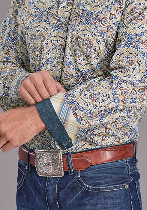 Stetson Mens Summer Medallion Paisley Blue 100% Cotton L/S Shirt