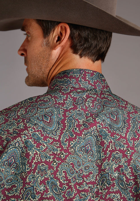 Stetson Mens Wine 100% Cotton Merlot Paisley L/S Shirt