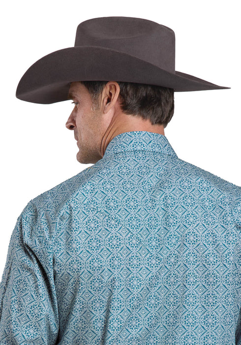 Stetson Mens 2573 Tile Medallion Teal 100% Cotton L/S Shirt