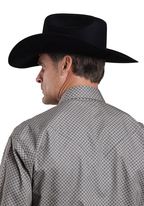 Stetson Mens 2571 Polaris Geo Grey 100% Cotton L/S Shirt