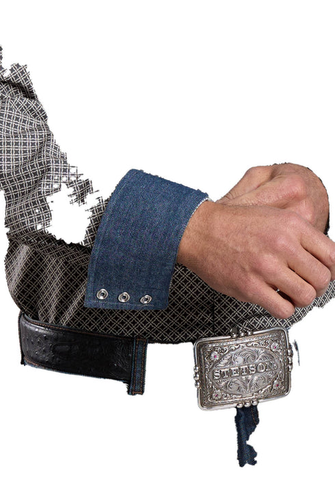 Stetson Mens 2571 Polaris Geo Grey 100% Cotton L/S Shirt