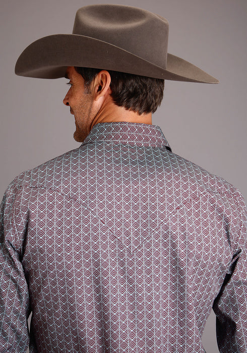 Stetson Mens Brown 100% Cotton Cheveron Grid L/S Shirt