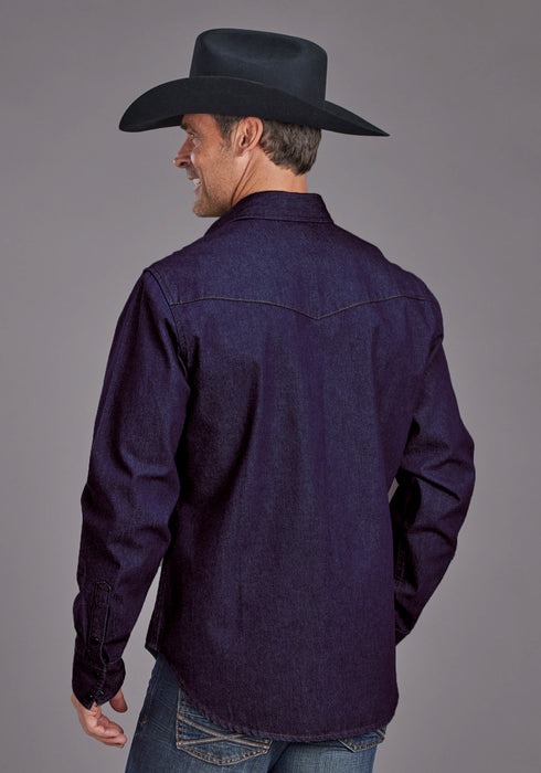 Stetson Mens Raw Boot Stitch Blue 100% Cotton L/S Shirt