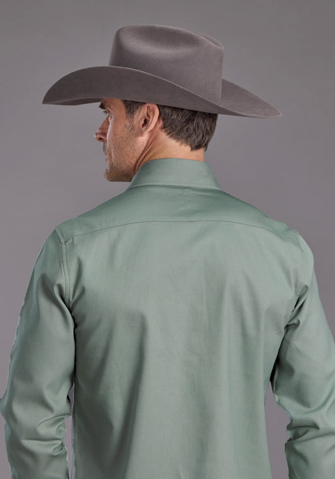 Stetson Mens Silver Sage Brushed Twill Green 100% Cotton L/S Shirt