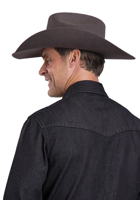 Stetson Mens Boot Stitch Pockets Black 100% Cotton L/S Shirt