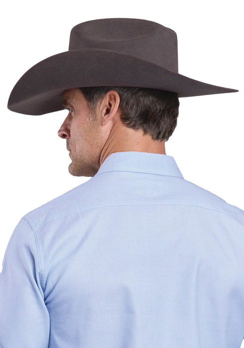 Stetson Mens Pinpoint Oxford Blue 100% Cotton L/S Shirt
