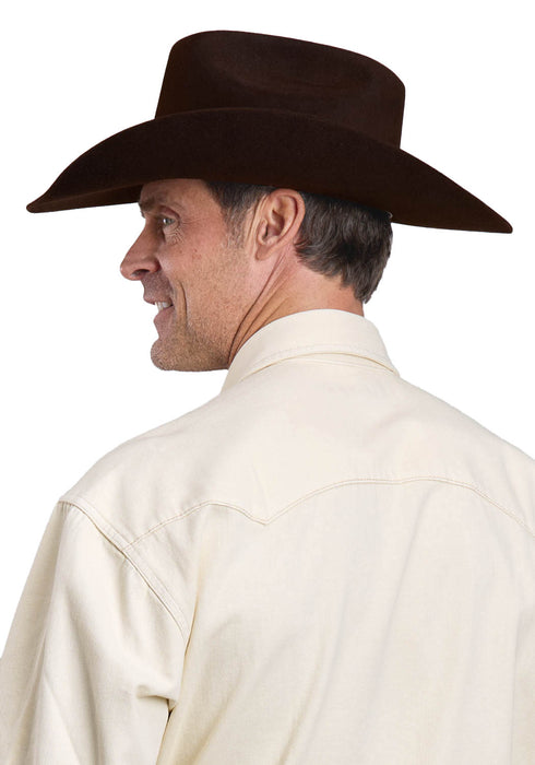 Stetson Mens 2 Point Back Yoke Cream 100% Cotton L/S Shirt
