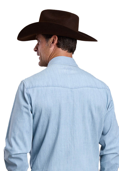 Stetson Mens Lightweight Chambray Blue 100% Cotton L/S Shirt
