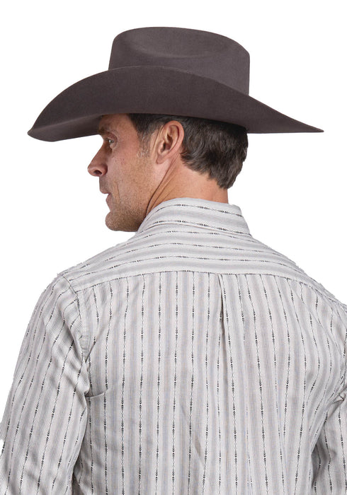 Stetson Mens Dobby Stripe Black 100% Cotton L/S Shirt