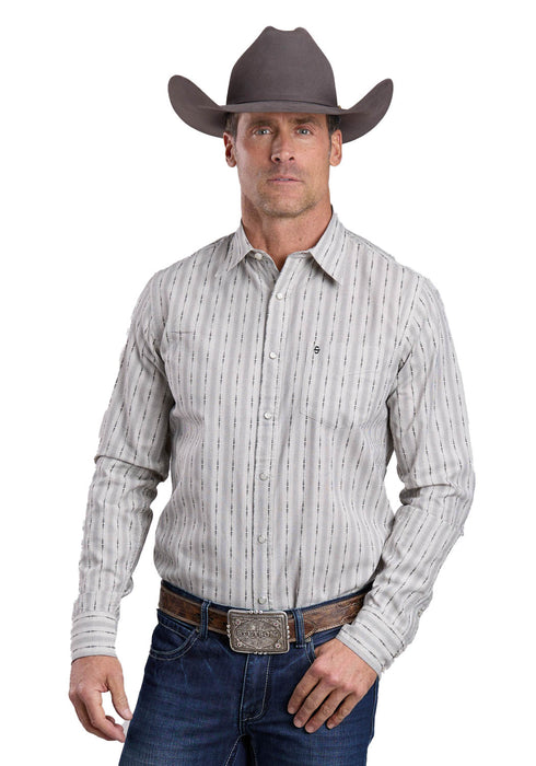 Stetson Mens Dobby Stripe Black 100% Cotton L/S Shirt