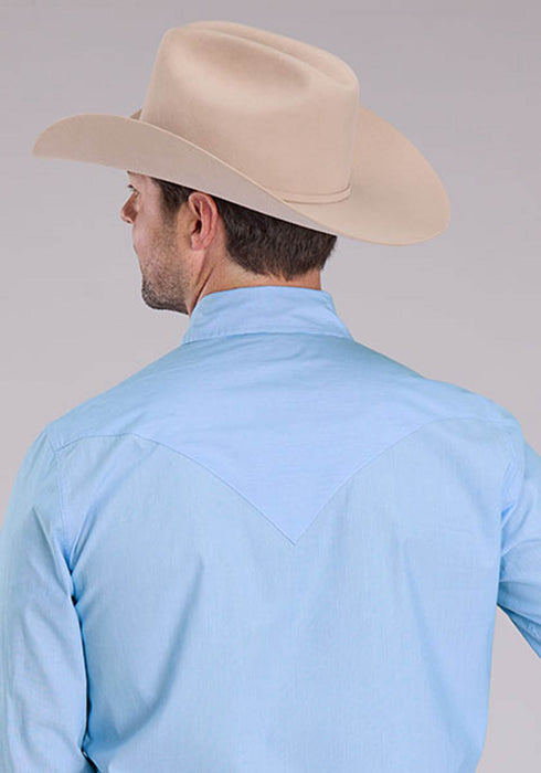 Stetson Mens Fine Line Stripe Blue 100% Cotton L/S Shirt