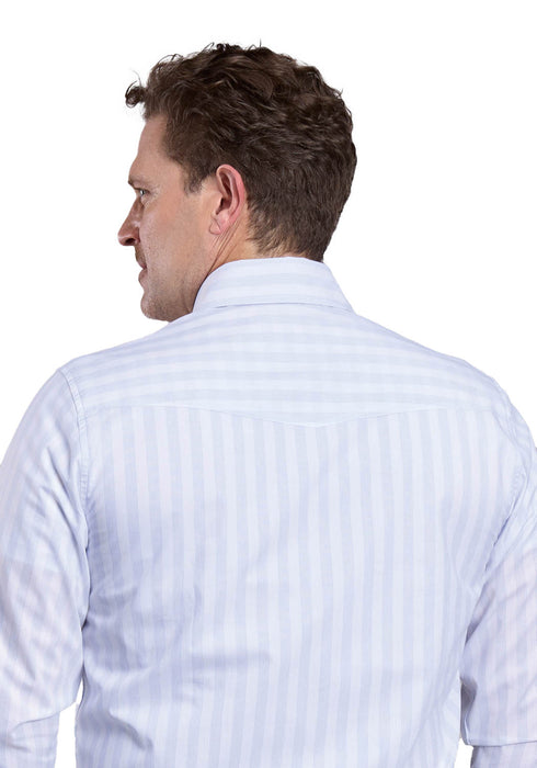 Stetson Mens Stripe Western Oxford White 100% Cotton L/S Shirt