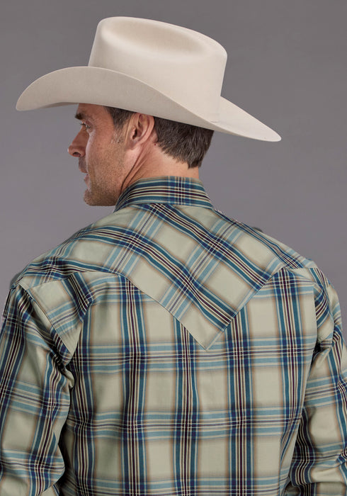 Stetson Mens Vintage Indigo Plaid Blue 100% Cotton L/S Shirt