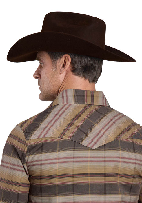 Stetson Mens 2680 Serape Plaid Brown/Grey 100% Cotton L/S Shirt