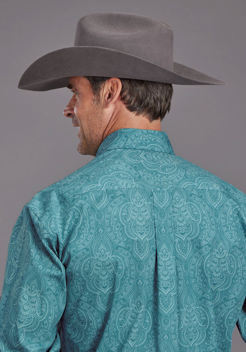 Stetson Mens Aquamarine Paisley Blue 100% Cotton 1 Pkt L/S Shirt