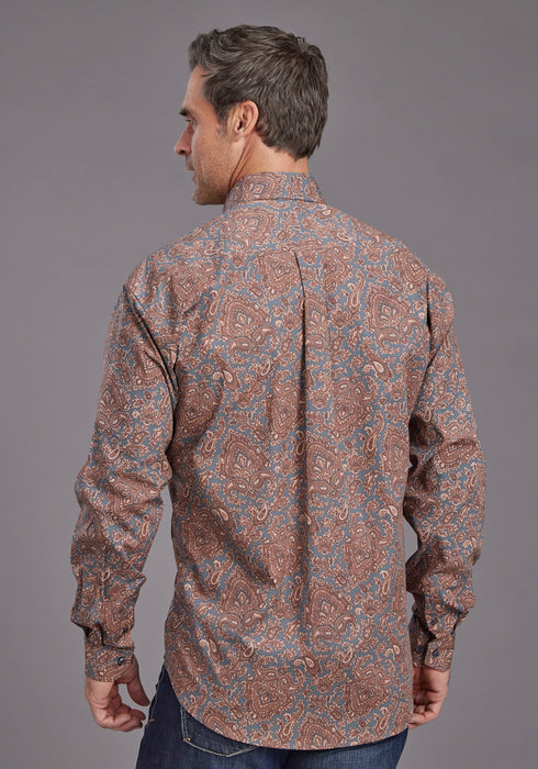Stetson Mens 2143 Copper Paisley Brown 100% Cotton 1 Pkt L/S Shirt