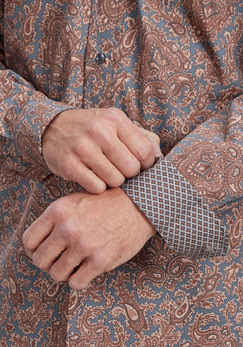 Stetson Mens 2143 Copper Paisley Brown 100% Cotton 1 Pkt L/S Shirt