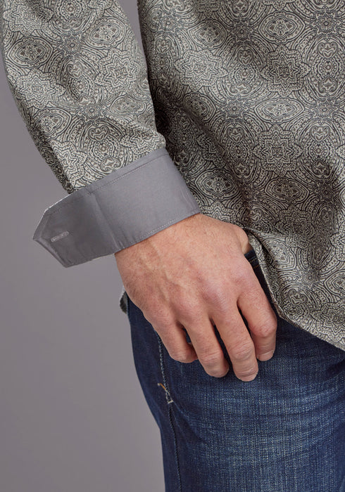 Stetson Mens 2144 Sterling Medallion Grey 100% Cotton 1 Pkt L/S Shirt