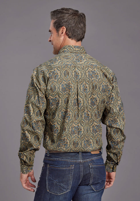 Stetson Mens Frontier Medallion Brown 100% Cotton 1 Pkt L/S Shirt