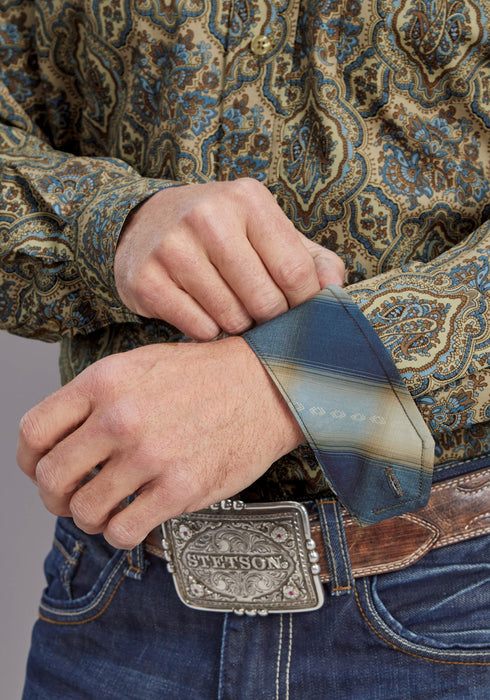 Stetson Mens Frontier Medallion Brown 100% Cotton 1 Pkt L/S Shirt