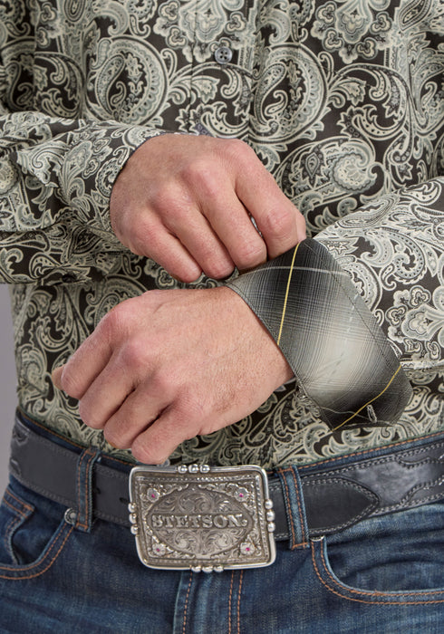 Stetson Mens 2235 Silver Paisley Grey 100% Cotton 1 Pkt L/S Shirt