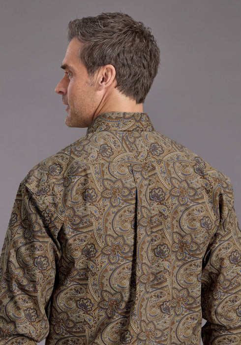 Stetson Mens San Antonio Paisley Brown 100% Cotton 1 Pkt L/S Shirt