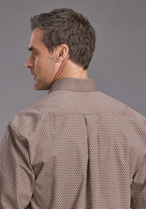 Stetson Mens Blue Line Diamonds Brown 100% Cotton 1 Pkt L/S Shirt