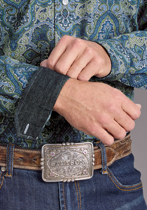 Stetson Mens 2389 Marble Paisley Blue 100% Cotton 1 Pkt L/S Shirt